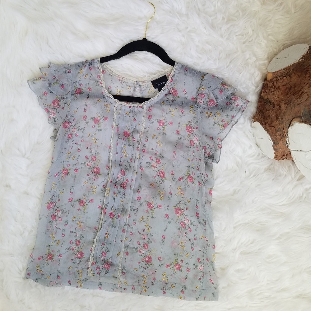 Sheer lace detail spring blouse